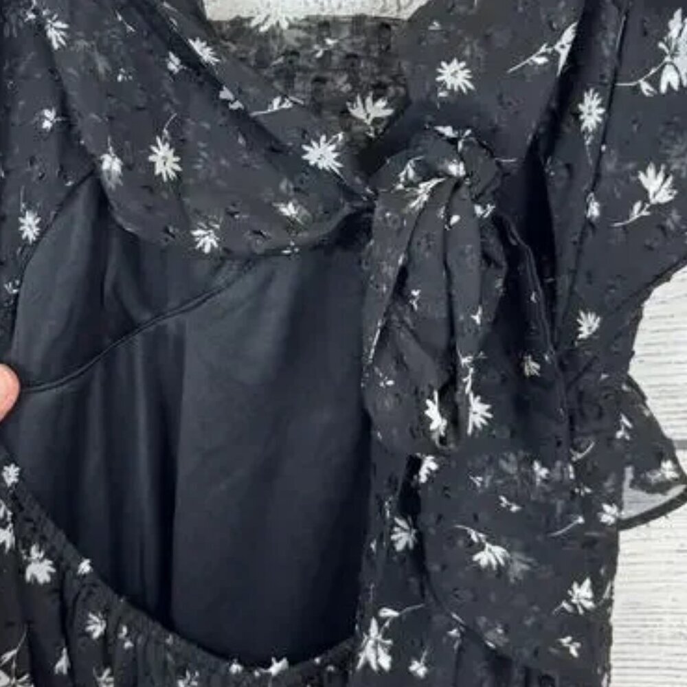 Koko + Mason Black Floral Open Back Whimsigoth Dark Romantic Maxi Dress L NWT - Picture 7 of 9